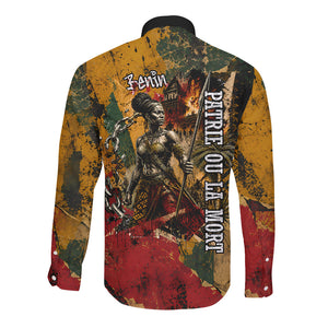 Benin Independence Day King Behanzin Long Sleeve Button Shirt Dahomey Amazons National Motto