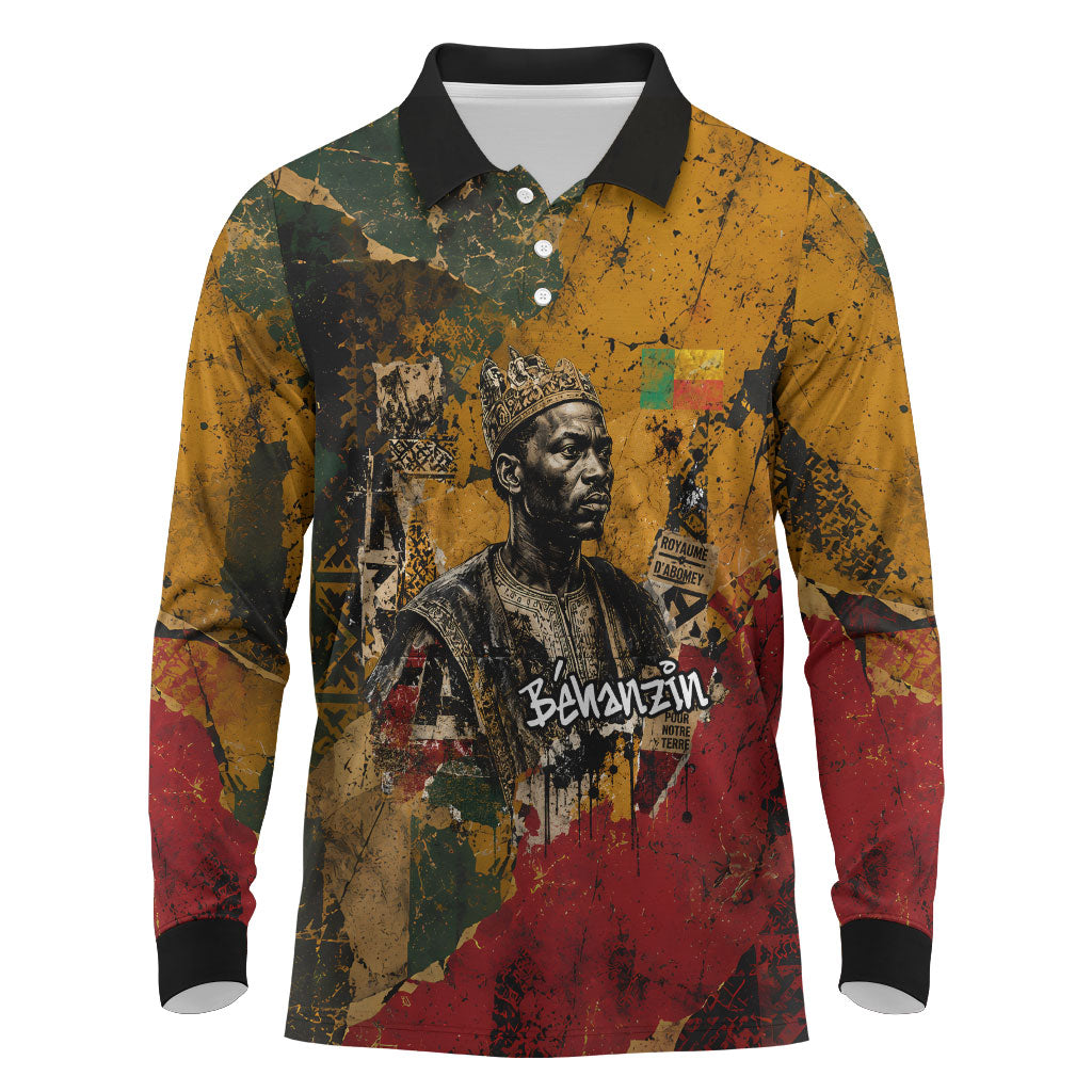 Benin Independence Day King Behanzin Long Sleeve Polo Shirt Dahomey Amazons National Motto