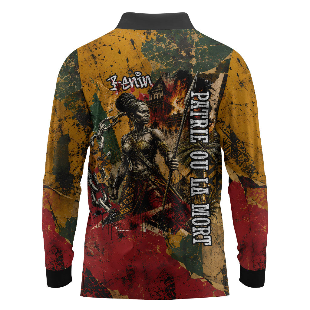 Benin Independence Day King Behanzin Long Sleeve Polo Shirt Dahomey Amazons National Motto