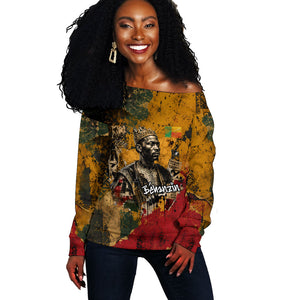 Benin Independence Day King Behanzin Off Shoulder Sweater Dahomey Amazons National Motto