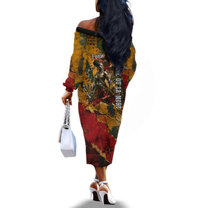 Benin Independence Day King Behanzin Off The Shoulder Long Sleeve Dress Dahomey Amazons National Motto