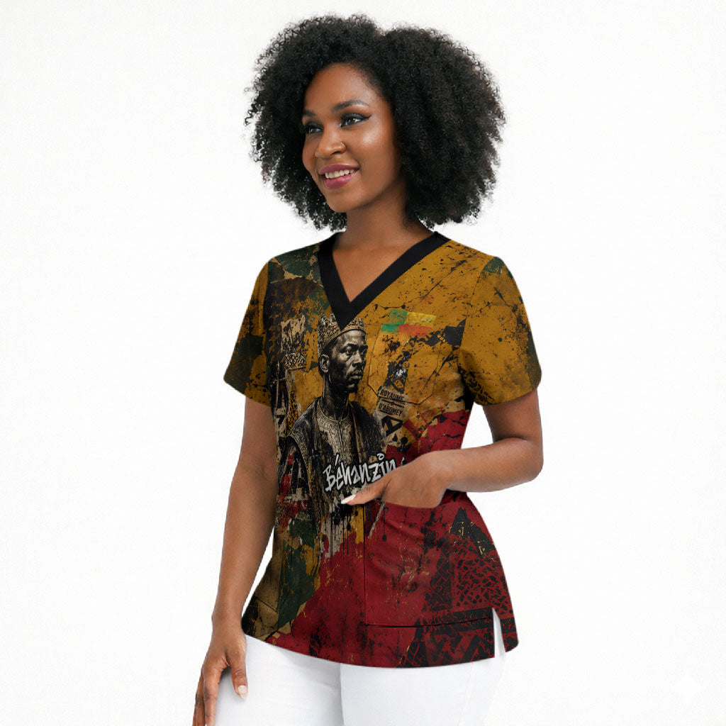 Benin Independence Day King Behanzin Scrub Top Dahomey Amazons National Motto