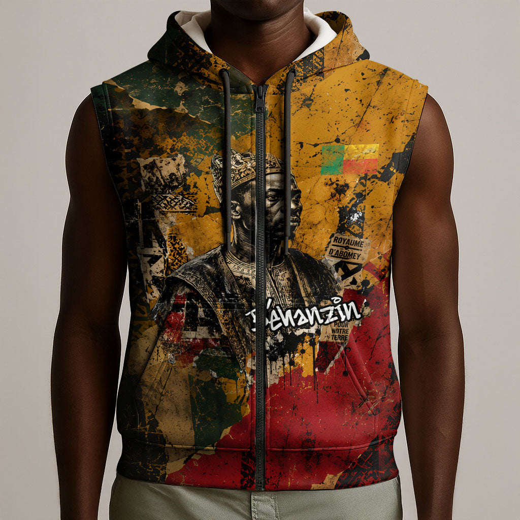 Benin Independence Day King Behanzin Sleeveless Zip Hoodie Dahomey Amazons National Motto