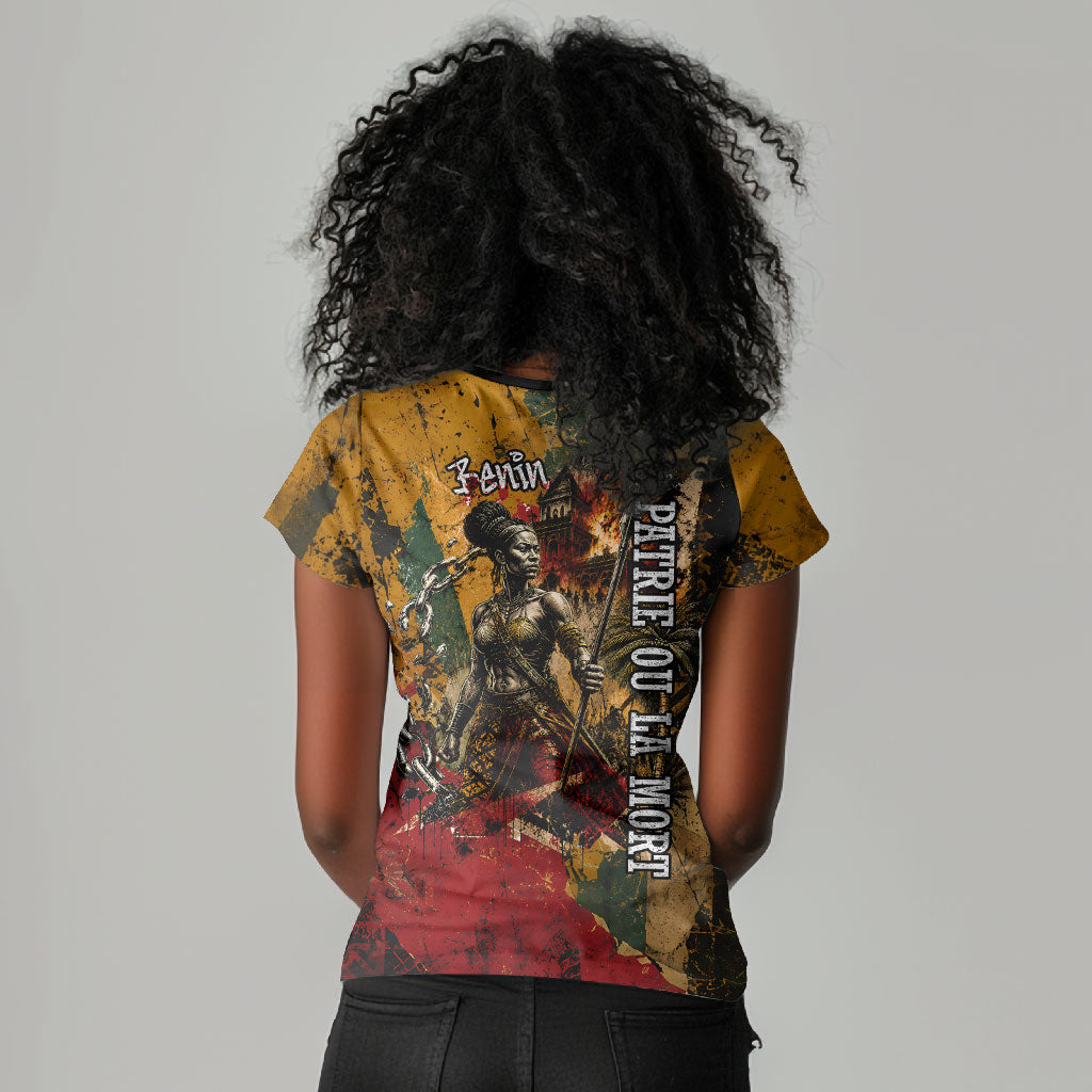 Benin Independence Day King Behanzin Women V-Neck T-Shirt Dahomey Amazons National Motto