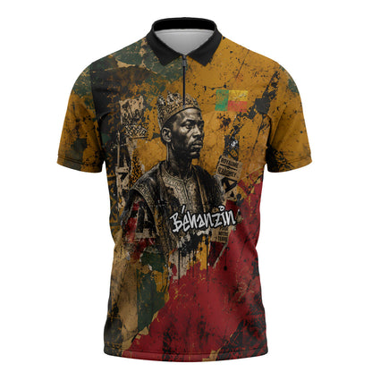 Benin Independence Day King Behanzin Zipper Polo Shirt Dahomey Amazons National Motto