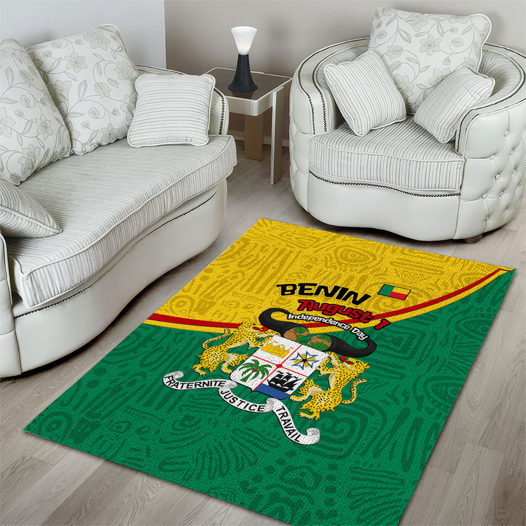 Benin Independence Day August 1 Area Rug Coat Of Arms Heritage Raised Fist Flag