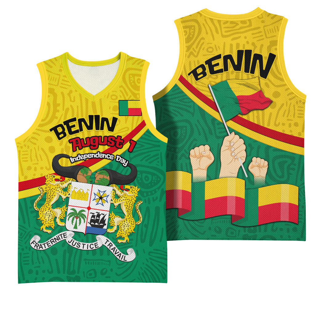 Benin Independence Day August 1 Basketball Jersey Coat Of Arms Heritage Raised Fist Flag