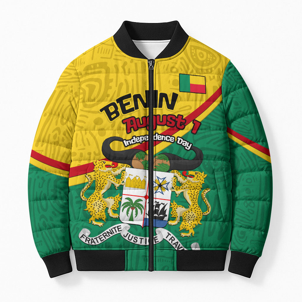 Benin Independence Day August 1 Bomber Puffer Jacket Coat Of Arms Heritage Raised Fist Flag