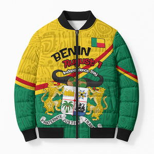 Benin Independence Day August 1 Bomber Puffer Jacket Coat Of Arms Heritage Raised Fist Flag