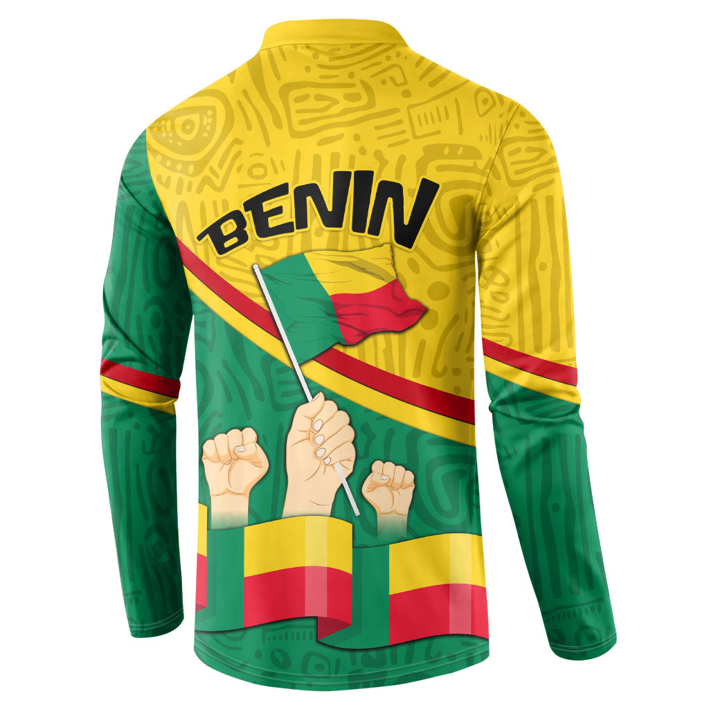 Benin Independence Day August 1 Button Sweatshirt Coat Of Arms Heritage Raised Fist Flag