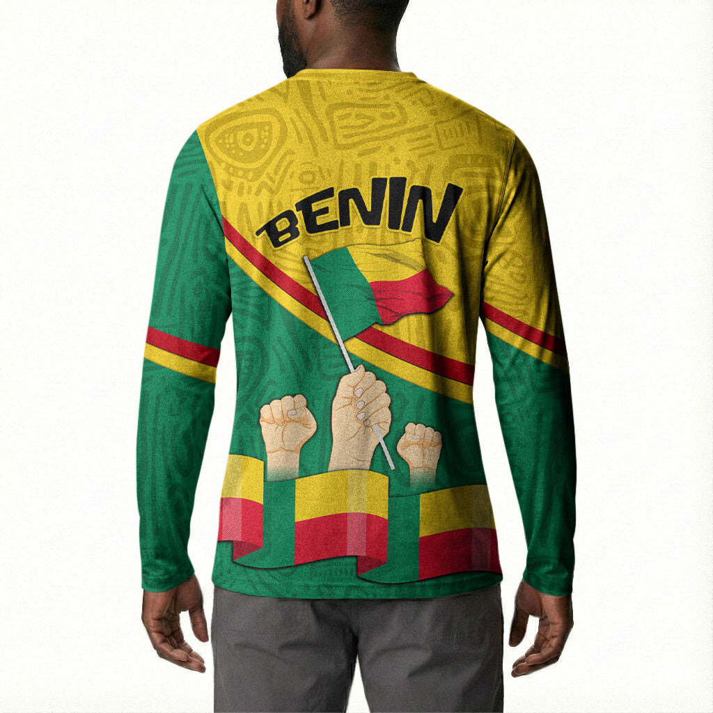 Benin Independence Day August 1 Button Sweatshirt Coat Of Arms Heritage Raised Fist Flag