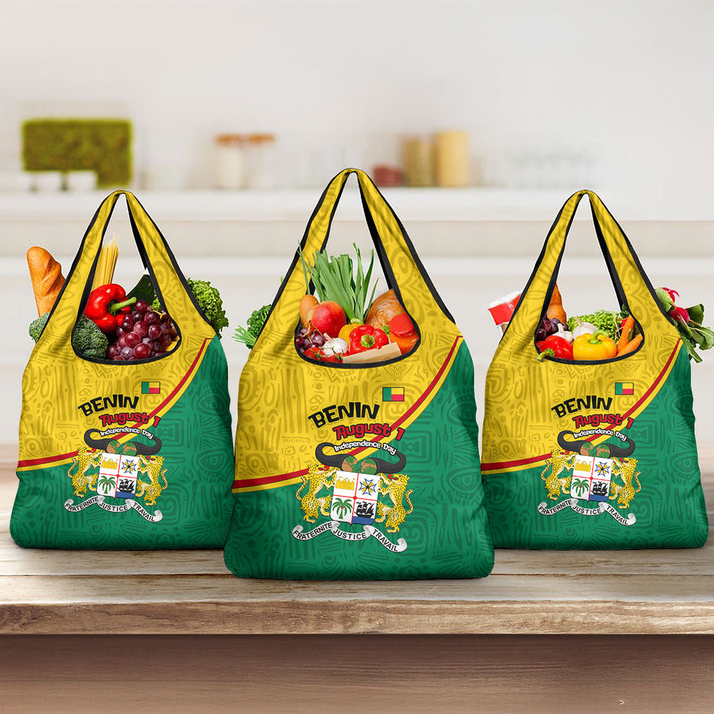 Benin Independence Day August 1 Grocery Bag Coat Of Arms Heritage Raised Fist Flag