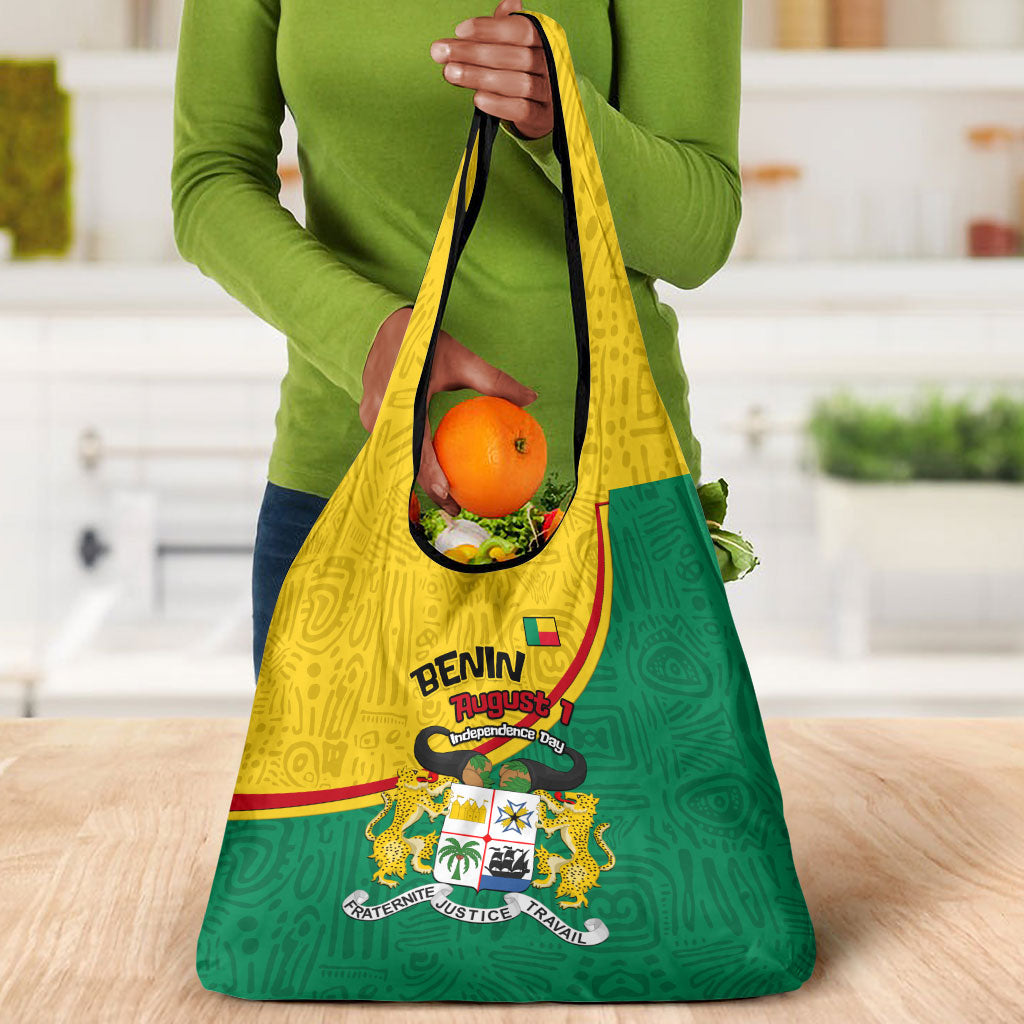 Benin Independence Day August 1 Grocery Bag Coat Of Arms Heritage Raised Fist Flag