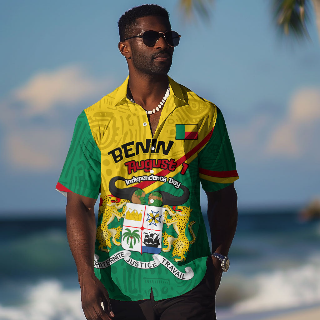 Benin Independence Day August 1 Hawaiian Shirt Coat Of Arms Heritage Raised Fist Flag