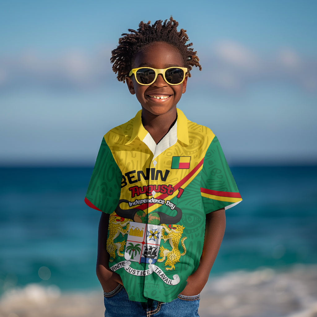 Benin Independence Day August 1 Kid Hawaiian Shirt Coat Of Arms Heritage Raised Fist Flag