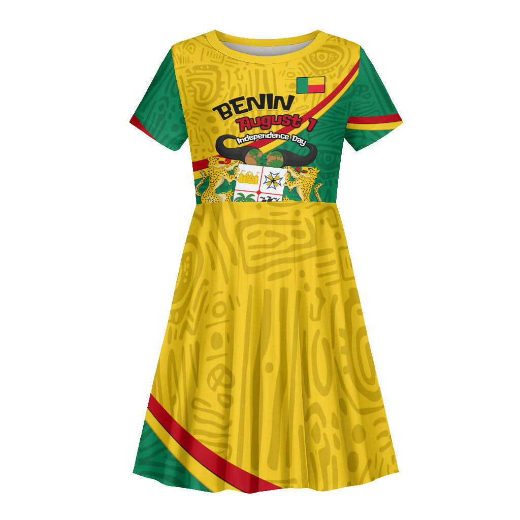 Benin Independence Day August 1 Kid Short Sleeve Dress Coat Of Arms Heritage Raised Fist Flag