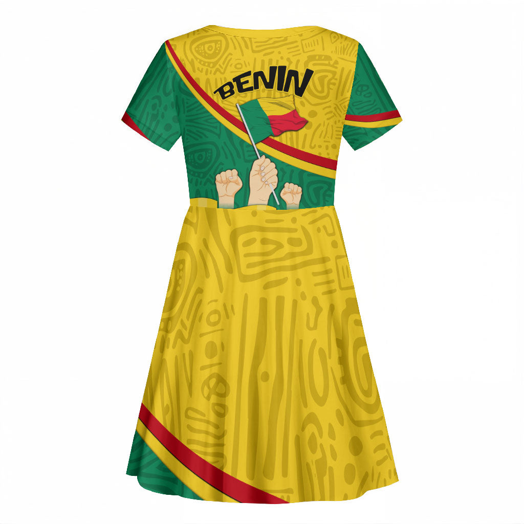Benin Independence Day August 1 Kid Short Sleeve Dress Coat Of Arms Heritage Raised Fist Flag