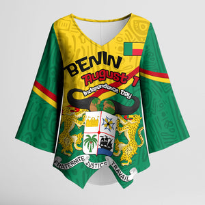 Benin Independence Day August 1 Kimono Sleeve Blouse Coat Of Arms Heritage Raised Fist Flag