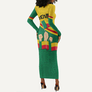 Benin Independence Day August 1 Long Sleeve Bodycon Dress Coat Of Arms Heritage Raised Fist Flag