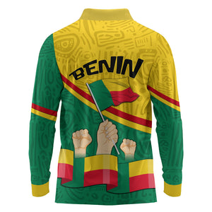 Benin Independence Day August 1 Long Sleeve Polo Shirt Coat Of Arms Heritage Raised Fist Flag