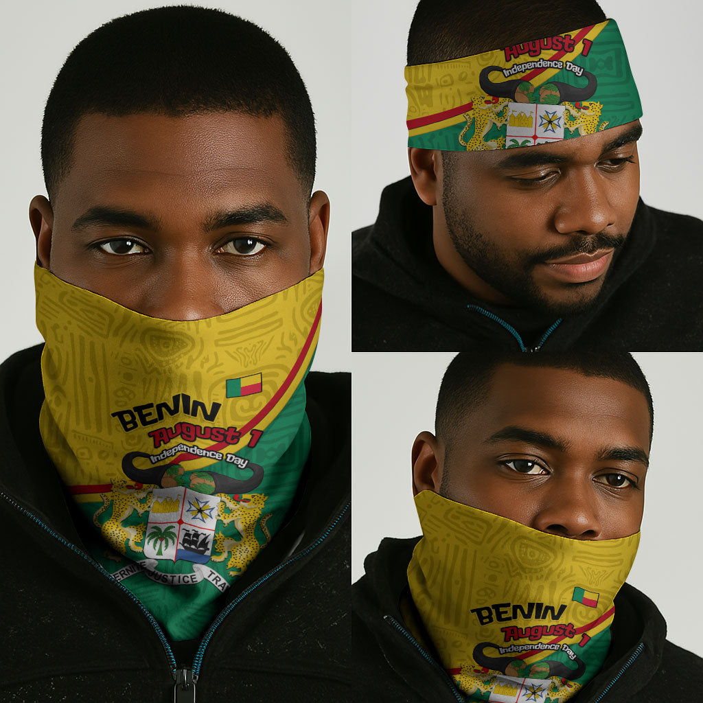 Benin Independence Day August 1 Neck Gaiter Coat Of Arms Heritage Raised Fist Flag