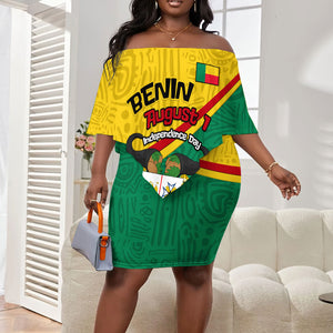 Benin Independence Day August 1 Off Shoulder Short Dress Coat Of Arms Heritage Raised Fist Flag