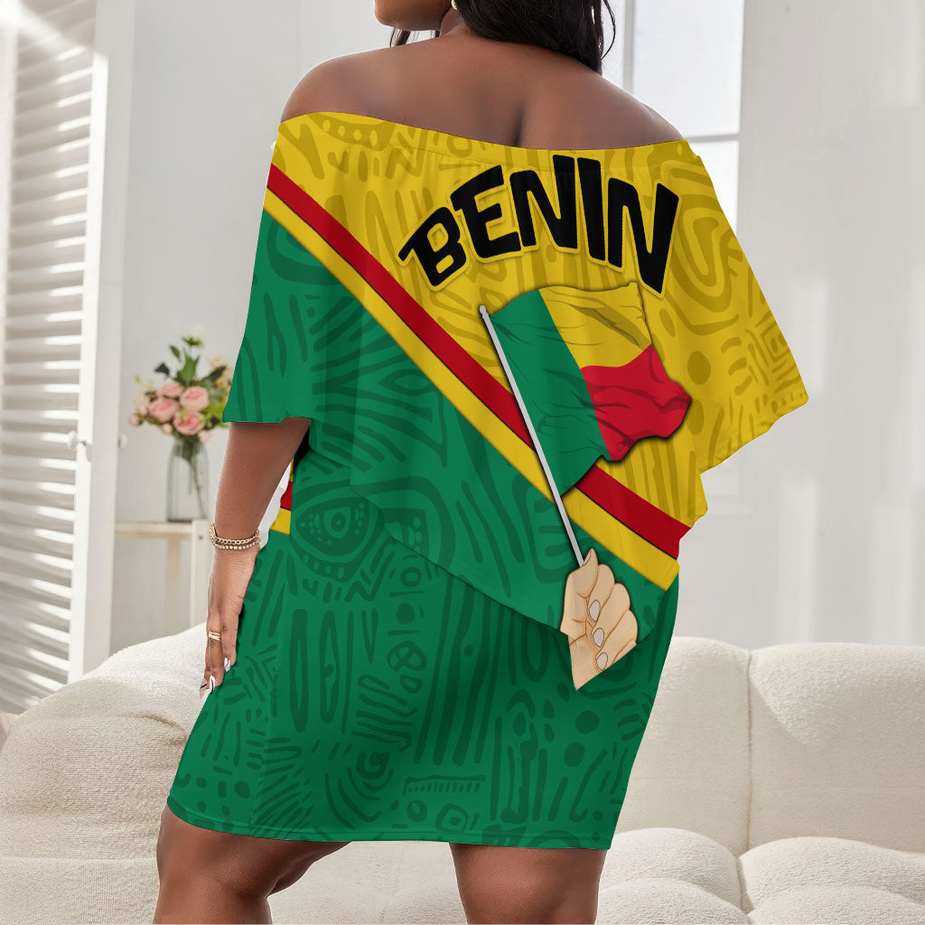 Benin Independence Day August 1 Off Shoulder Short Dress Coat Of Arms Heritage Raised Fist Flag