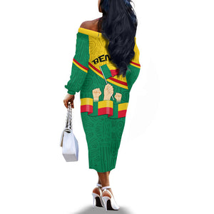 Benin Independence Day August 1 Off The Shoulder Long Sleeve Dress Coat Of Arms Heritage Raised Fist Flag