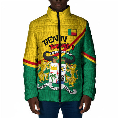 Benin Independence Day August 1 Padded Jacket Coat Of Arms Heritage Raised Fist Flag