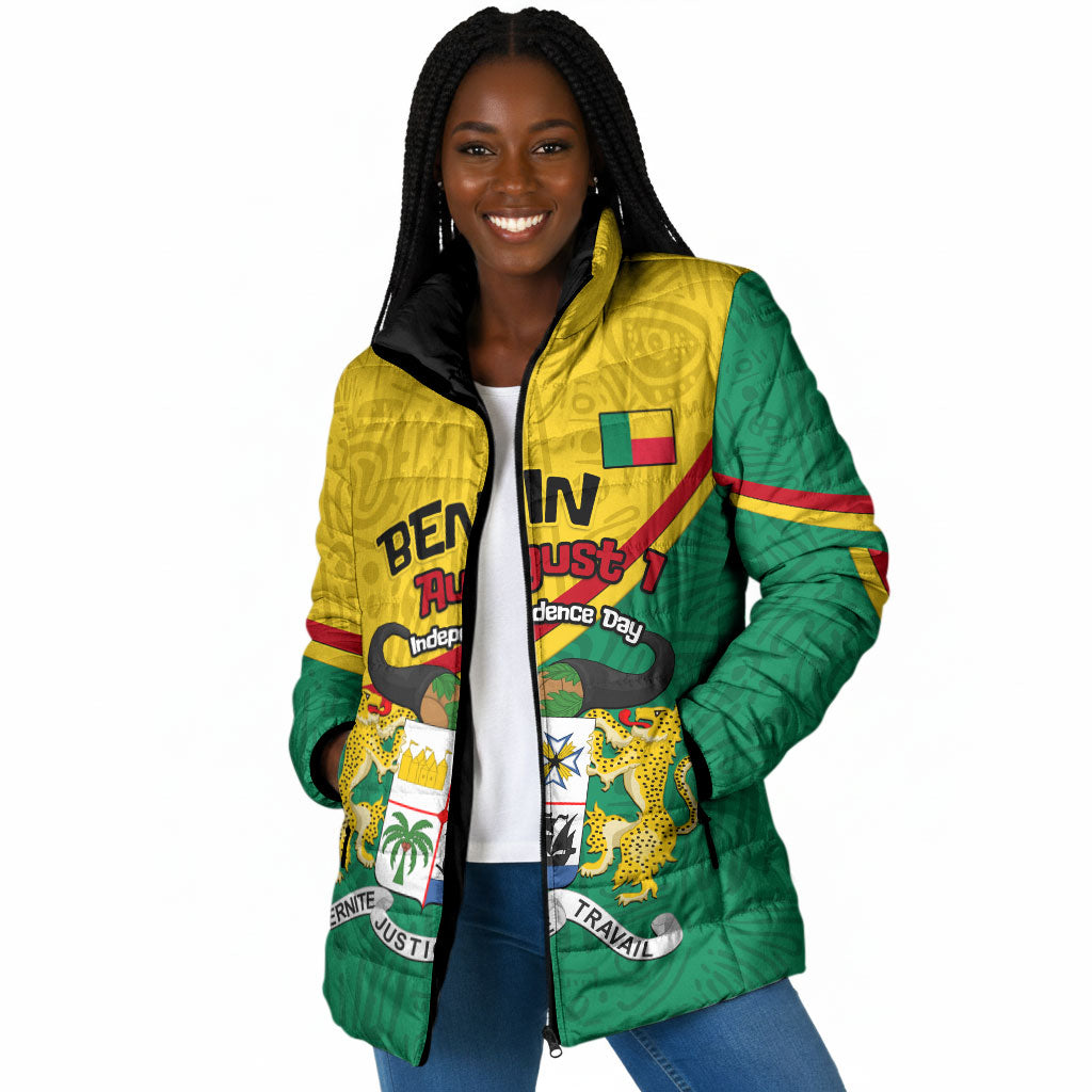 Benin Independence Day August 1 Padded Jacket Coat Of Arms Heritage Raised Fist Flag