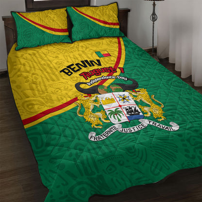 Benin Independence Day August 1 Quilt Bed Set Coat Of Arms Heritage Raised Fist Flag