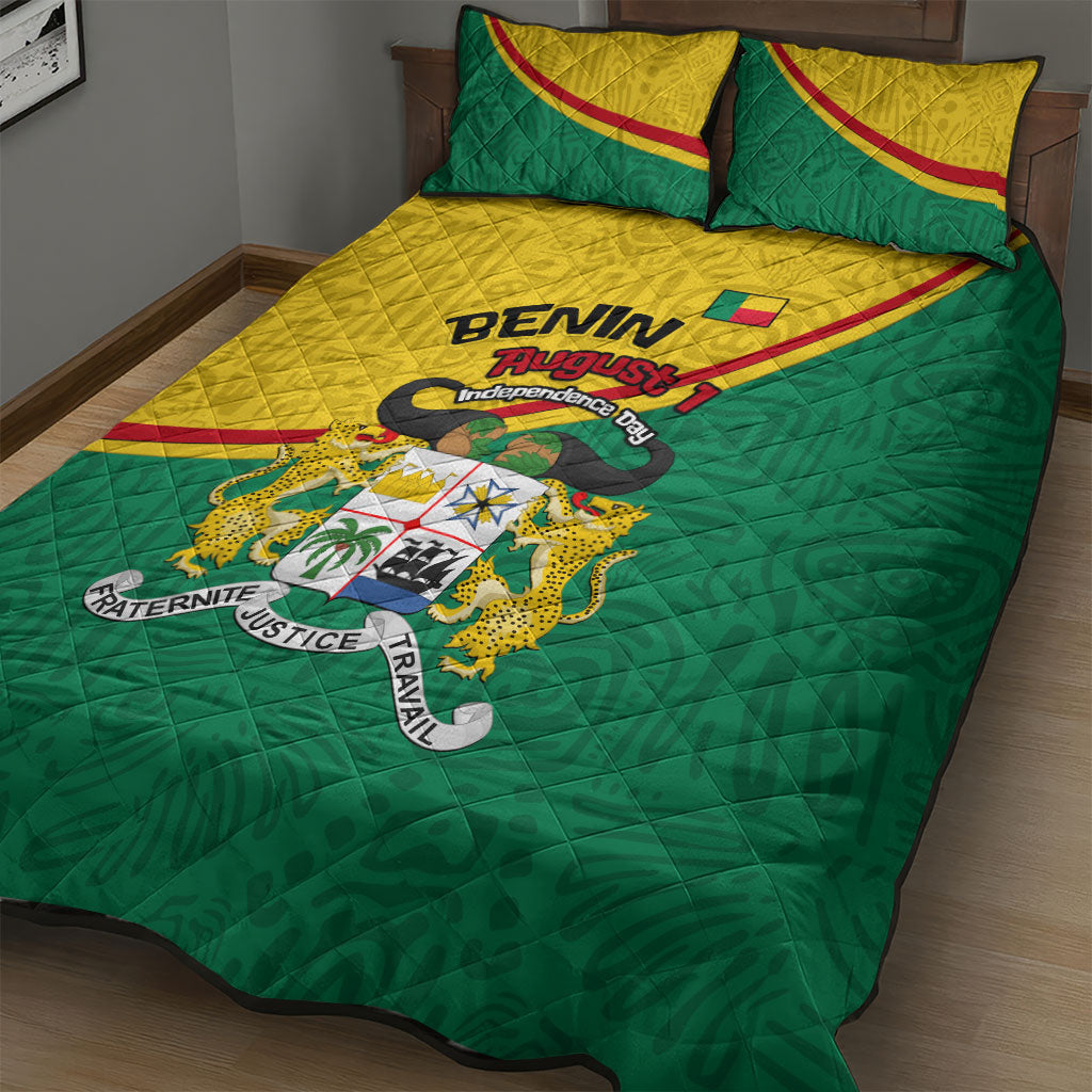 Benin Independence Day August 1 Quilt Bed Set Coat Of Arms Heritage Raised Fist Flag