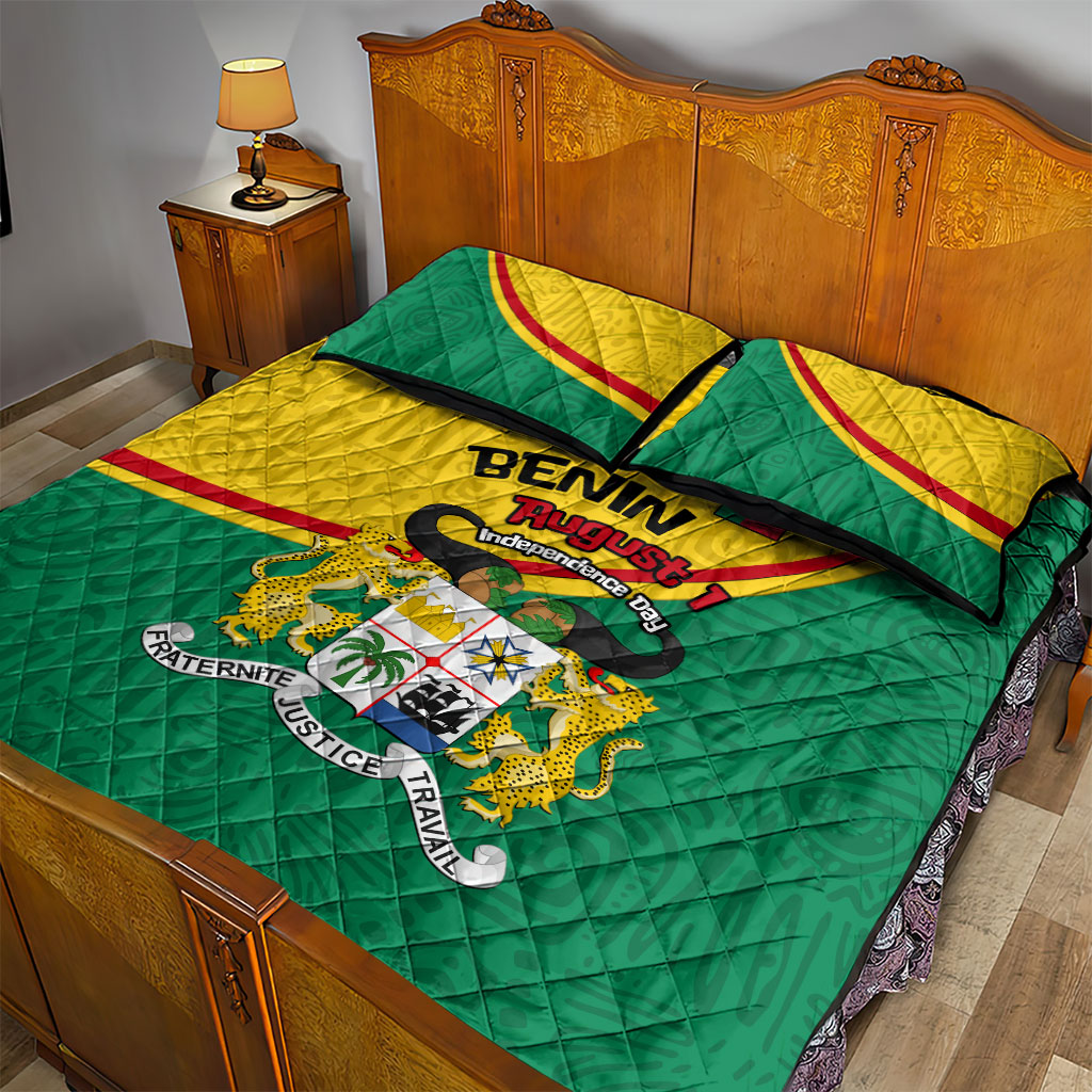 Benin Independence Day August 1 Quilt Bed Set Coat Of Arms Heritage Raised Fist Flag