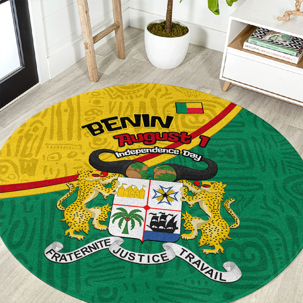 Benin Independence Day August 1 Round Carpet Coat Of Arms Heritage Raised Fist Flag