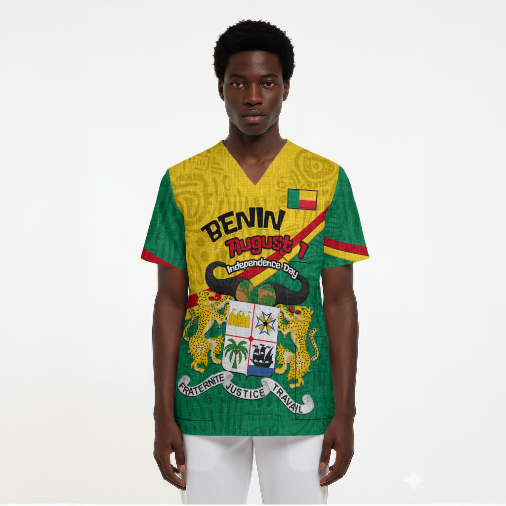 Benin Independence Day August 1 Scrub Top Coat Of Arms Heritage Raised Fist Flag