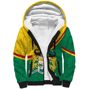 Benin Independence Day August 1 Sherpa Hoodie Coat Of Arms Heritage Raised Fist Flag