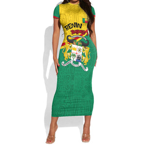 Benin Independence Day August 1 Short Sleeve Bodycon Dress Coat Of Arms Heritage Raised Fist Flag