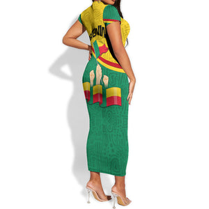Benin Independence Day August 1 Short Sleeve Bodycon Dress Coat Of Arms Heritage Raised Fist Flag