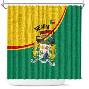Benin Independence Day August 1 Shower Curtain Coat Of Arms Heritage Raised Fist Flag