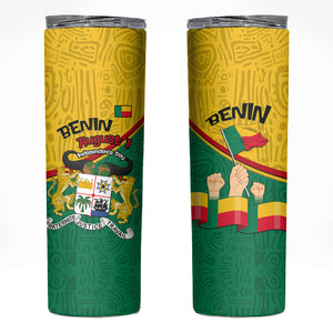 Benin Independence Day August 1 Skinny Tumbler Coat Of Arms Heritage Raised Fist Flag