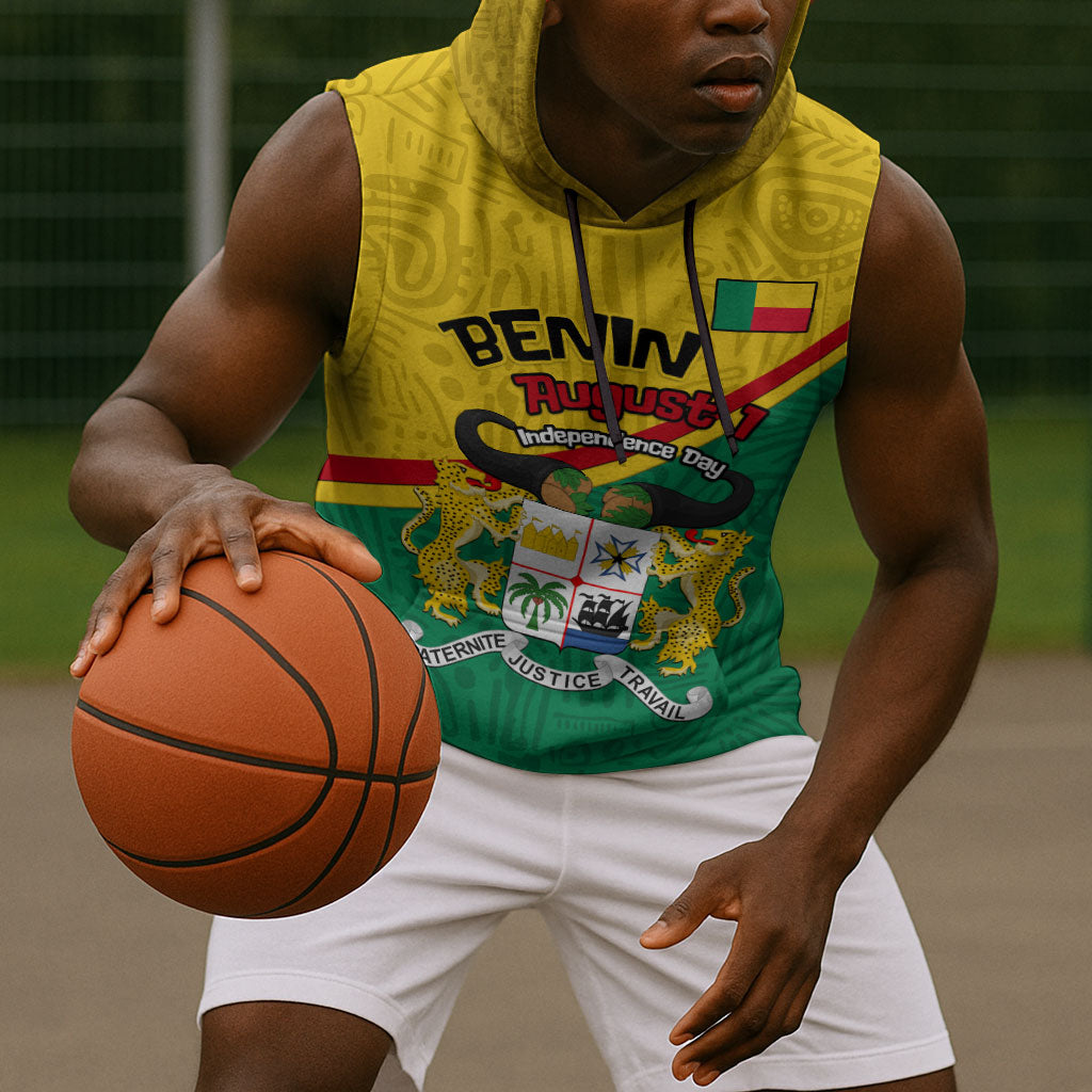 Benin Independence Day August 1 Sleeveless Hoodie Coat Of Arms Heritage Raised Fist Flag