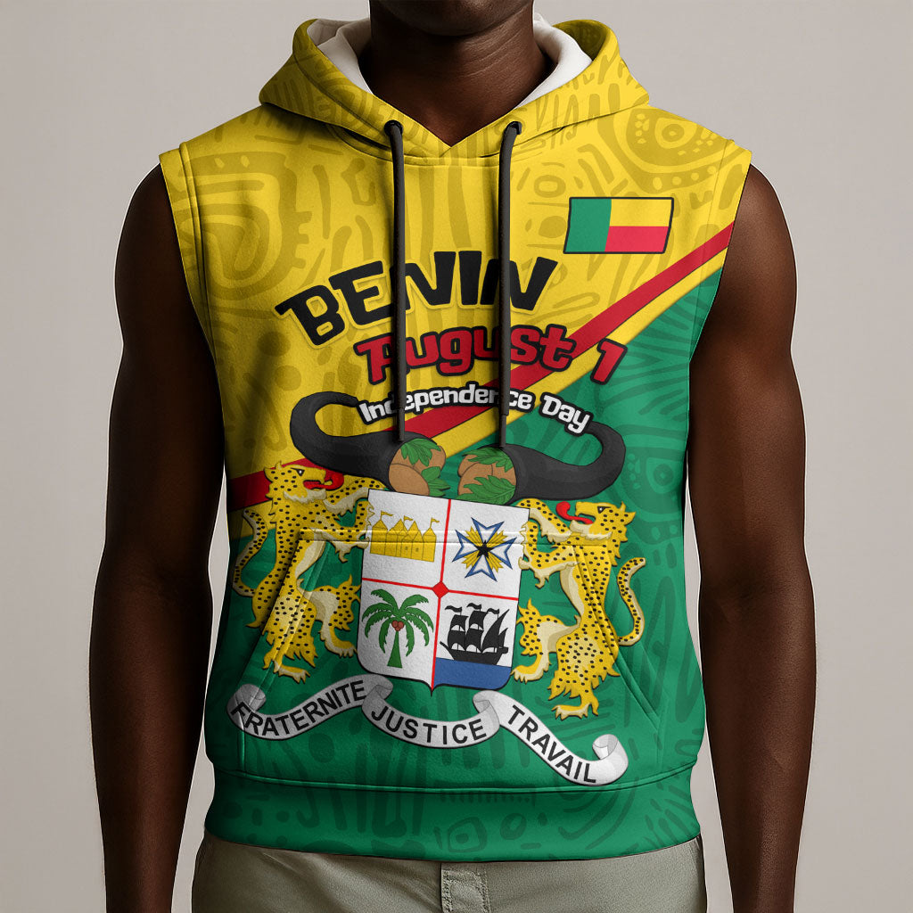 Benin Independence Day August 1 Sleeveless Hoodie Coat Of Arms Heritage Raised Fist Flag