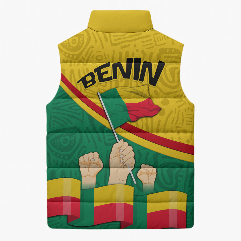 Benin Independence Day August 1 Sleeveless Puffer Jacket Coat Of Arms Heritage Raised Fist Flag