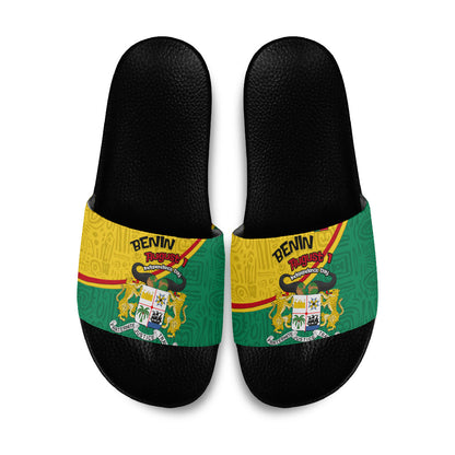 Benin Independence Day August 1 Slide Sandals Coat Of Arms Heritage Raised Fist Flag
