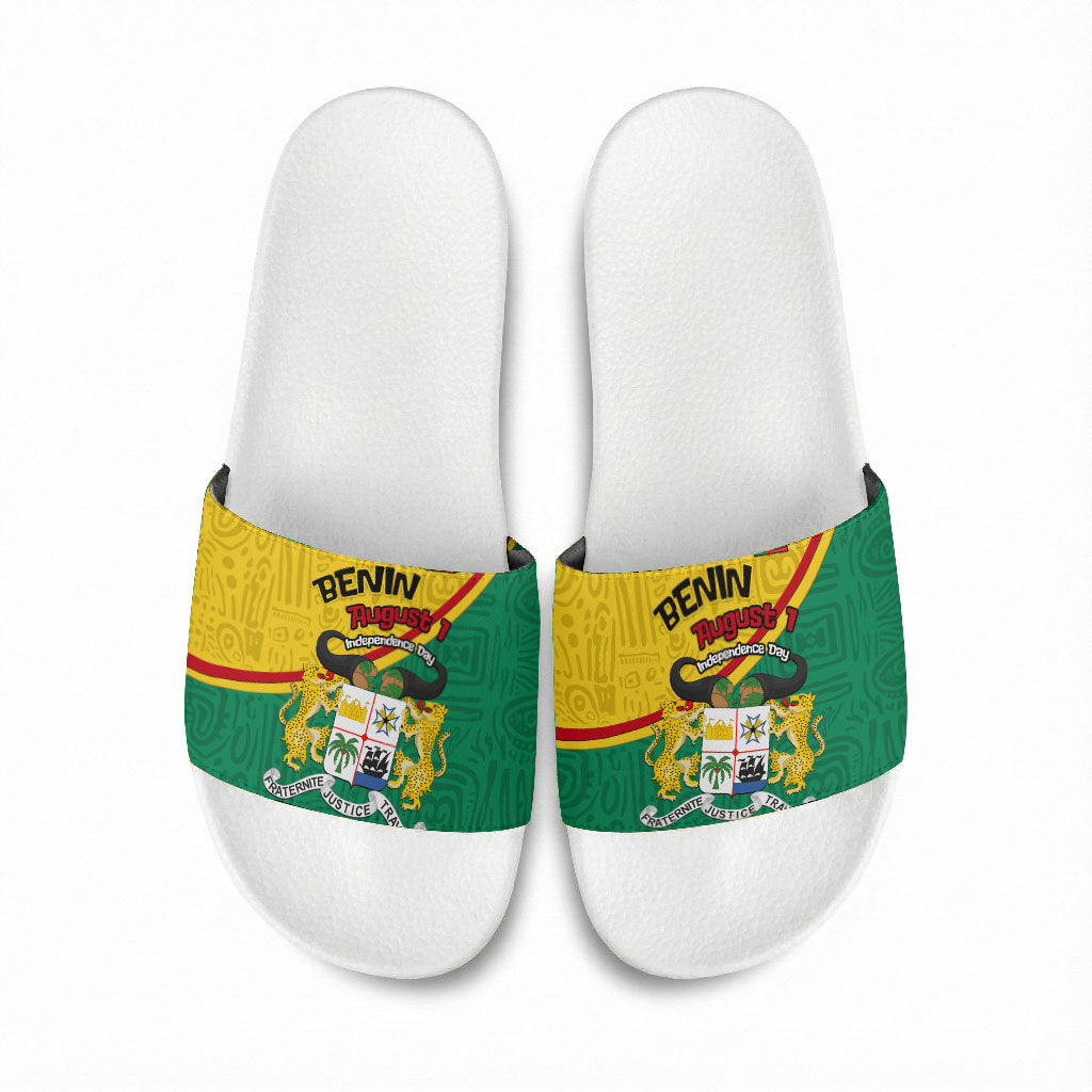 Benin Independence Day August 1 Slide Sandals Coat Of Arms Heritage Raised Fist Flag
