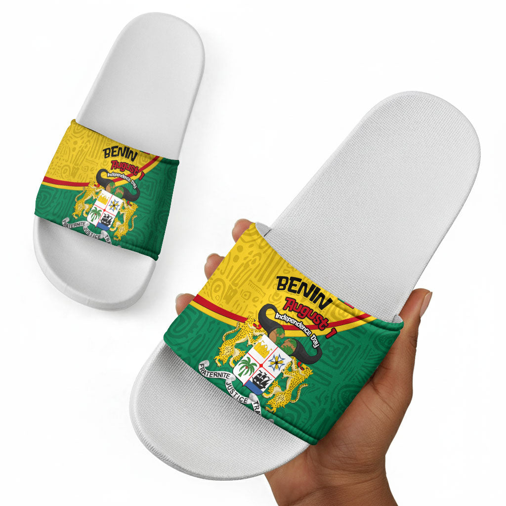 Benin Independence Day August 1 Slide Sandals Coat Of Arms Heritage Raised Fist Flag