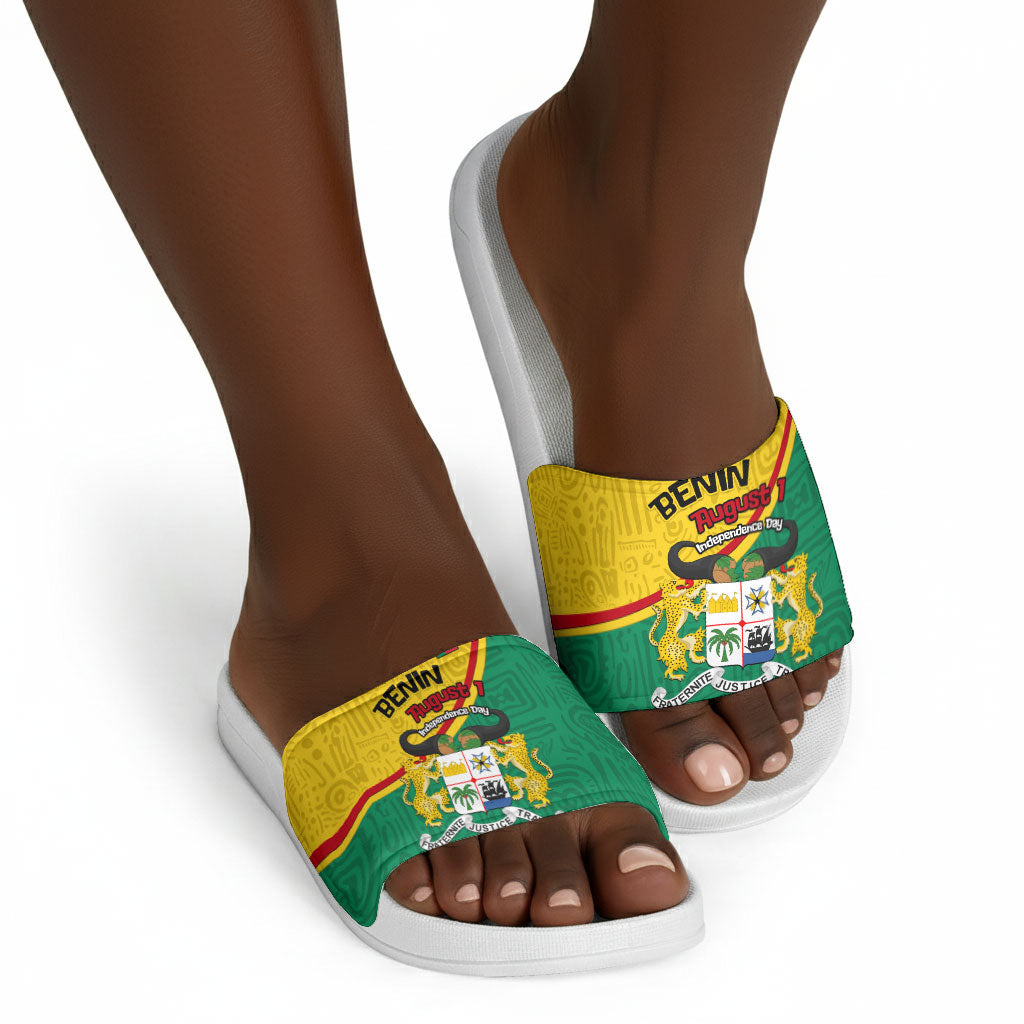 Benin Independence Day August 1 Slide Sandals Coat Of Arms Heritage Raised Fist Flag