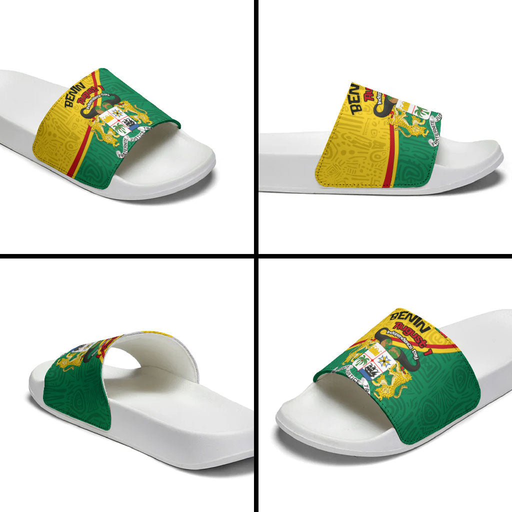 Benin Independence Day August 1 Slide Sandals Coat Of Arms Heritage Raised Fist Flag