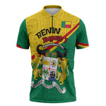 Benin Independence Day August 1 Zipper Polo Shirt Coat Of Arms Heritage Raised Fist Flag