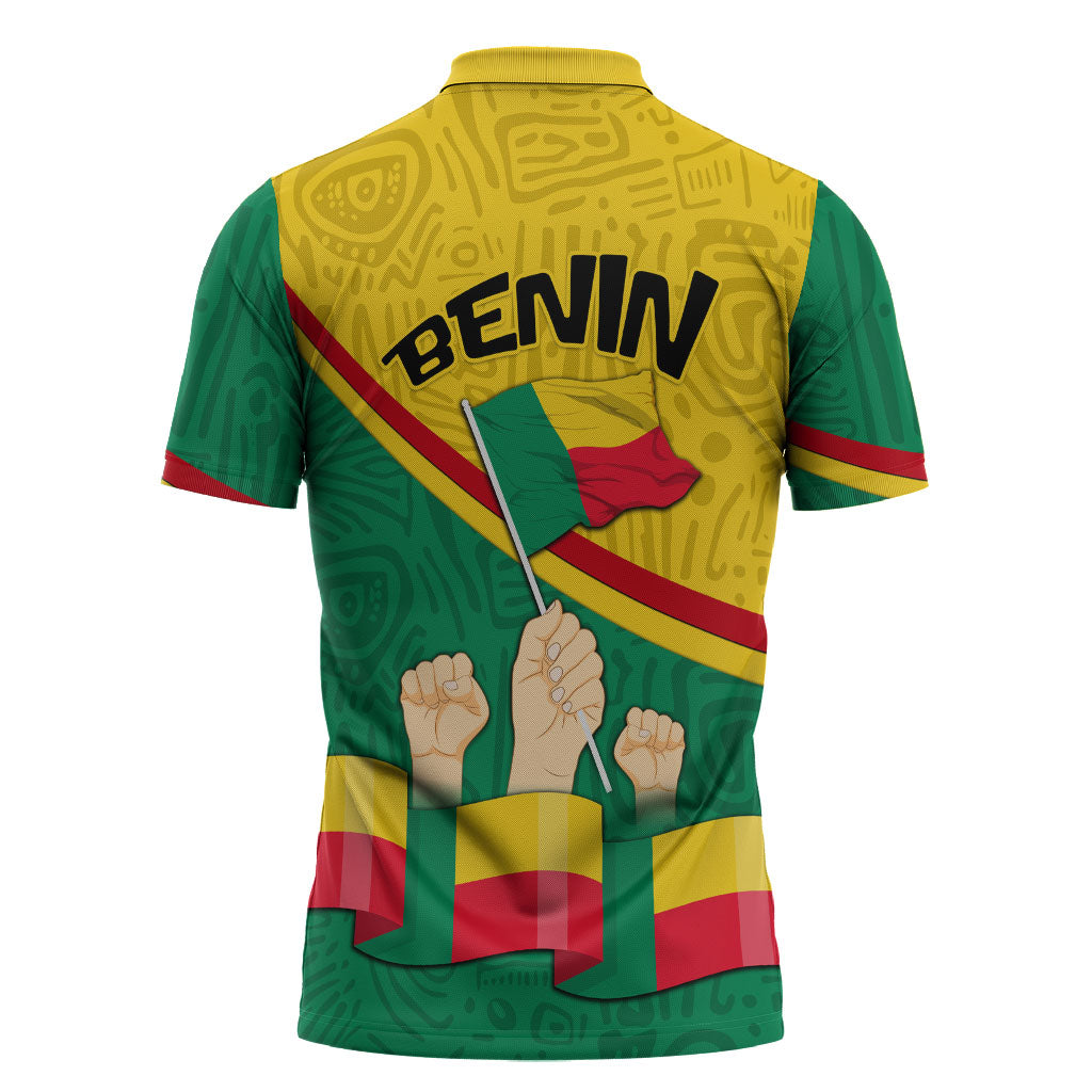 Benin Independence Day August 1 Zipper Polo Shirt Coat Of Arms Heritage Raised Fist Flag
